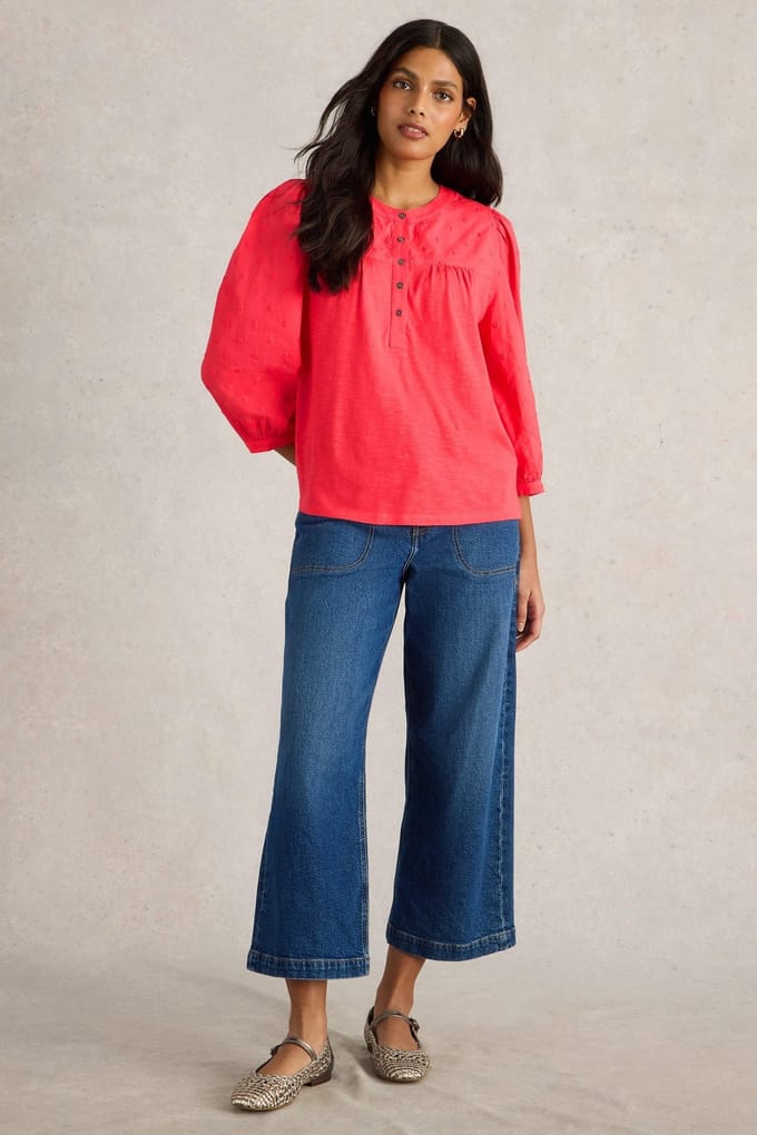 White Stuff Elise Dobby Mix Top Bright Pink Taglia: 6 | Maglie a manica lunga Outlet | Donna | Rosa
