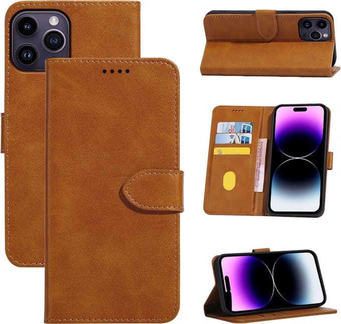 Hoesje geschikt voor iPhone 16 Pro Max - Bookcase - Pasjeshouder - Portemonnee - Kunstleer - Lichtbruin