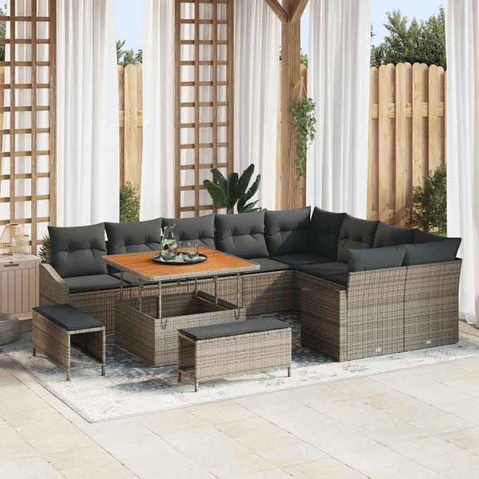vidaXL - Tuinbank - Set - 12 - st - 7-zits - Grijs - Poly - rattan