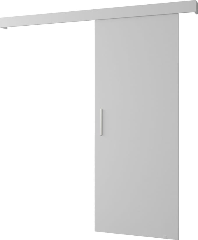 InspireMe - Schuifdeursysteem met rail - 90x204cm - AGRA I - Wit Mat + Wit frame + Zilver Handvat met Soft-Close system