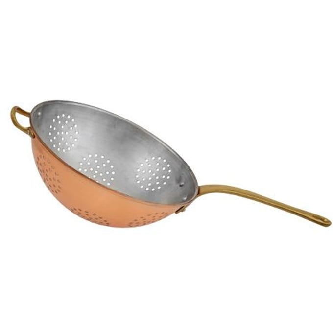Vergiet, Zeef - met vertinde binnenkant bevat een messing handvat, Doorsnede: 24 cm