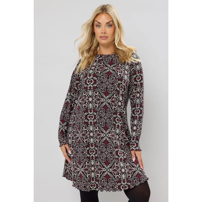 Yours Bruin Paisley Print Geribbelde Tuniek Top Size 44