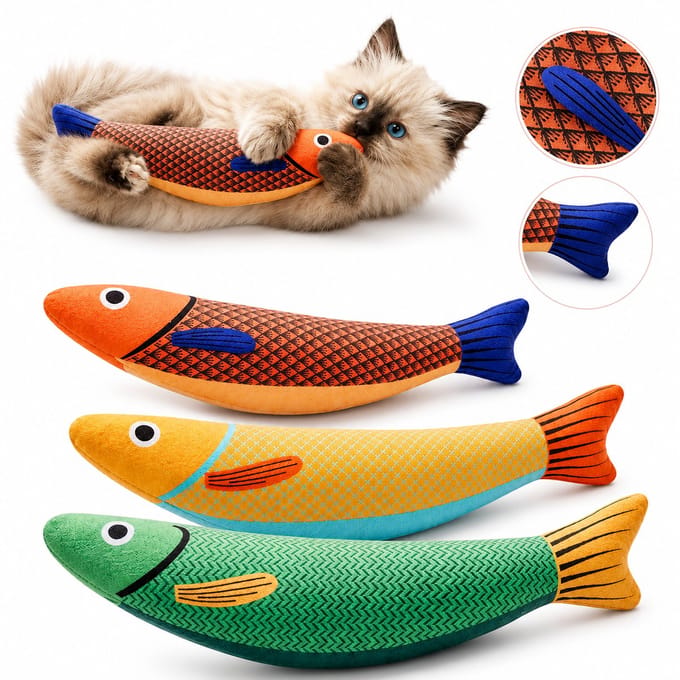 BOTC Kattenspeelgoed Saury Fish - 3 Stuks - Interactieve kitten-schopper - Kattenkruid-knisperend geluid - 24 cm