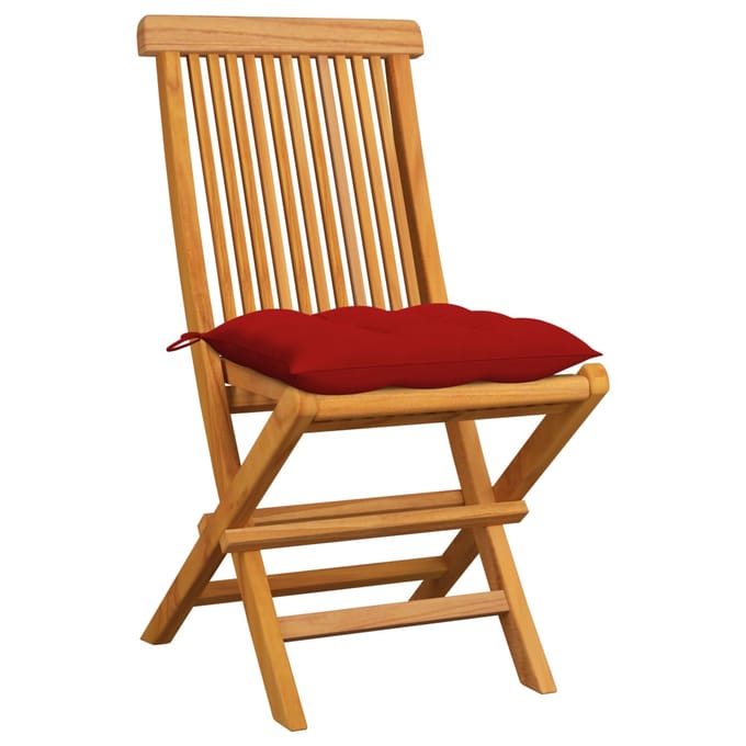 vidaXL - Klapstoelen - met - rode - kussens, - 6 - stuks, - massief - teakhout