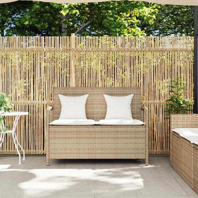 vidaXL - Tuinbank - met - kussen - poly - rattan - beige