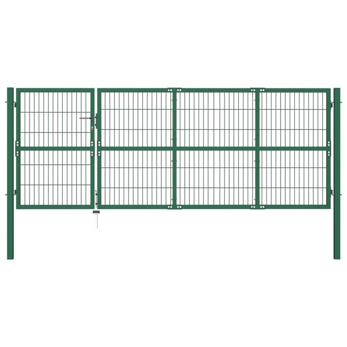vidaXL - Tuinhek - met - palen - 350x120 - cm - staal - groen
