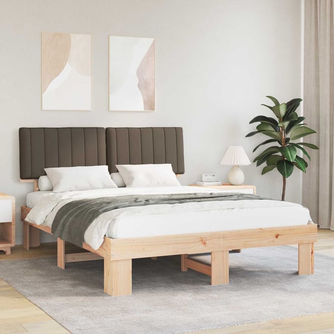 vidaXL - Bedframe - met - Gevoerde - Hoofdbord - Taupe - 150 - x - 200 - cm