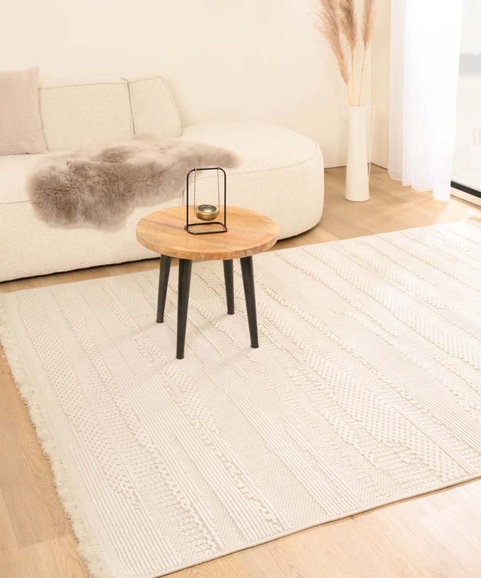 Japandi vloerkleed - Knit Tranquil wit 120x170