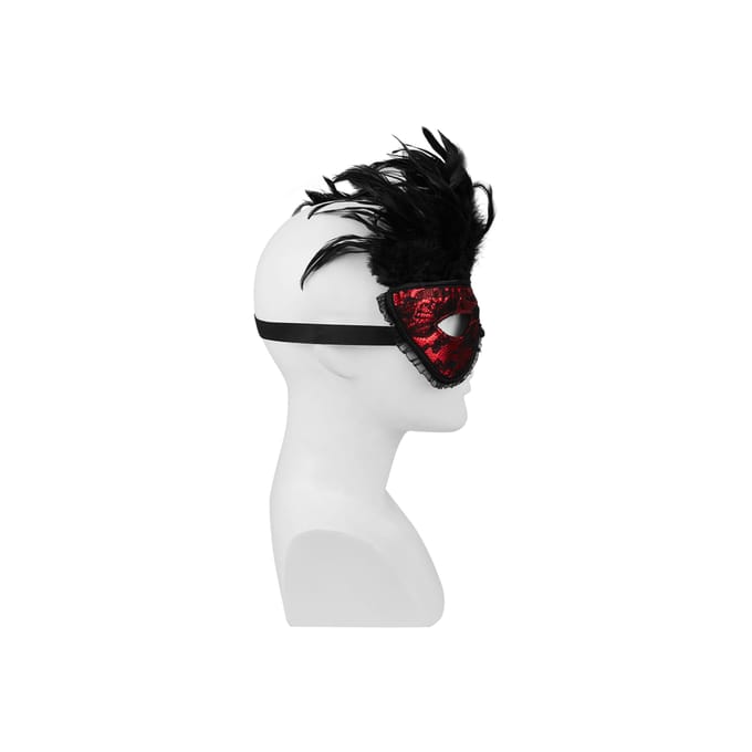 Rimba - Burlesque Masker Met Veren - Zwart/Rood