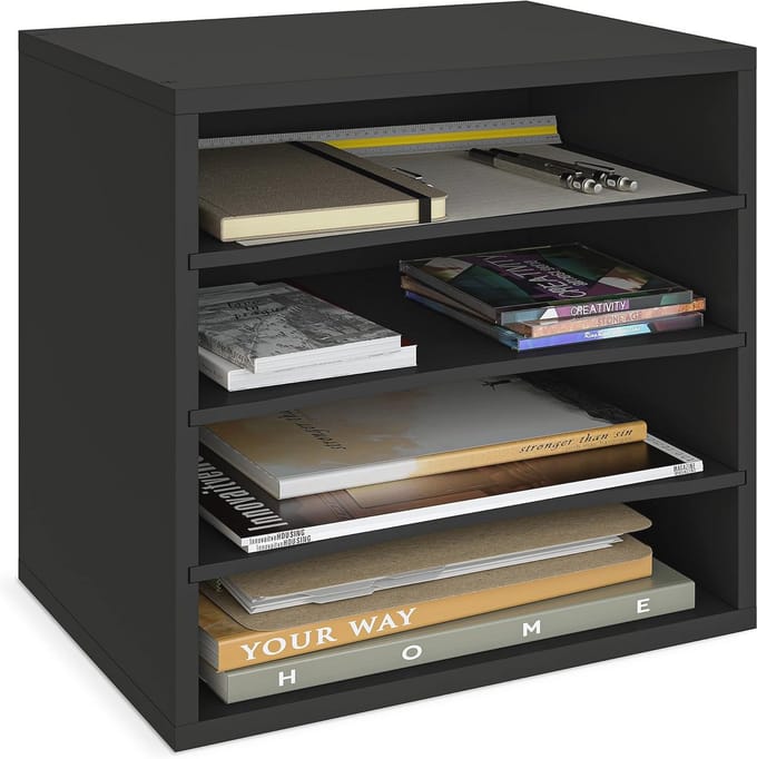 4-laags bureau-organizer met schellen en dia van voorkant - Zwart