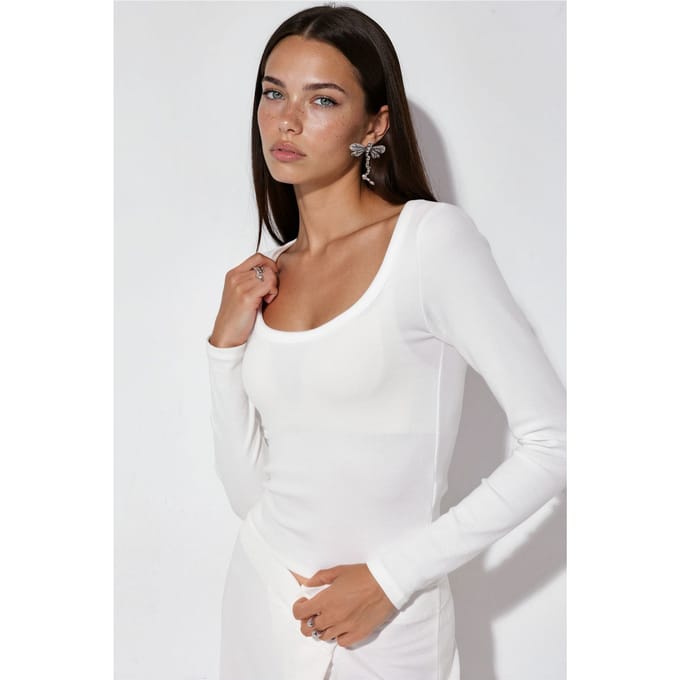 Dames Ribbel Slim-Fit Lange Mouwen Top