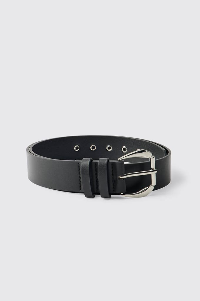 PU Zwarte Riem Met Zilveren Gesp | Black | Size Large