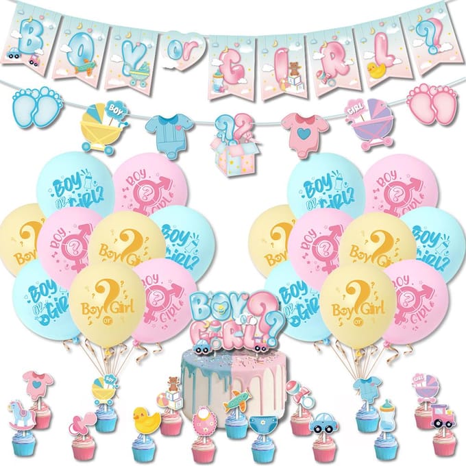 Ensemble de décoration de fête de révélation du genre, 36 pièces, pour fête prénatale, baptême beige