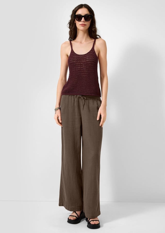 QS - female - Mousseline broek met wijde pijpen en elastische tailleband