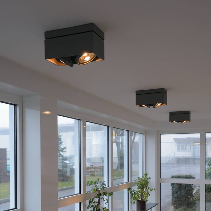SLV Kardamod plafondlamp, zwart, staal, lengte 31,5 cm, 2-lamps.