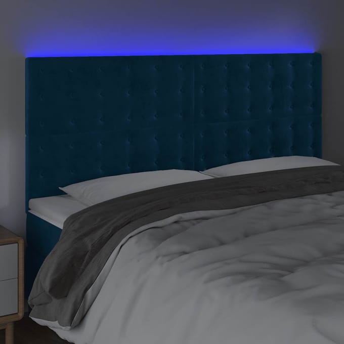 vidaXL - Hoofdbord - LED - 200x5x118/128 - cm - fluweel - donkerblauw