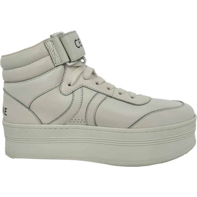 Celine sneakers met klittenbandsluiting en vetersluiting in wit leer