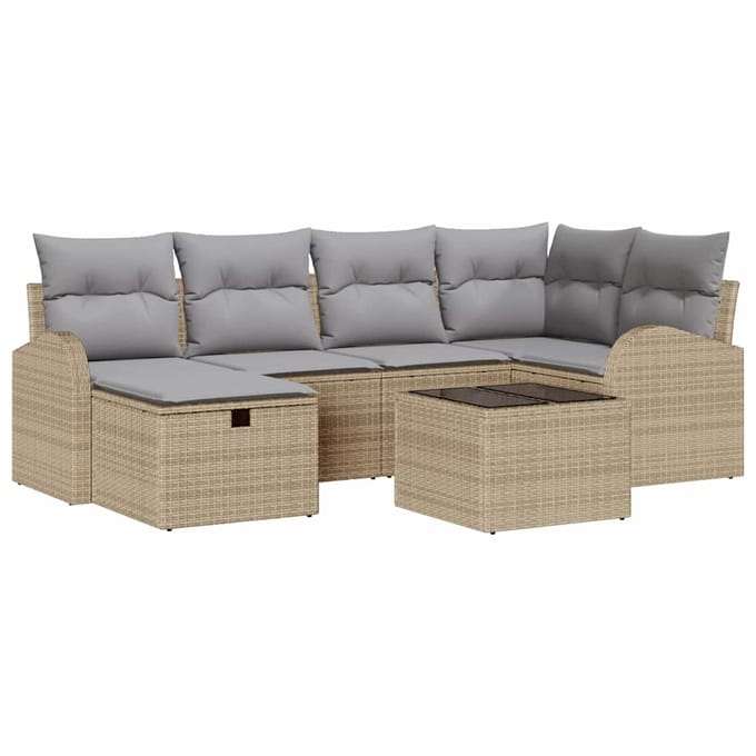 vidaXL - Bankstel - 7 - st - Beige - en - Lichtgrijs - poly - rattan