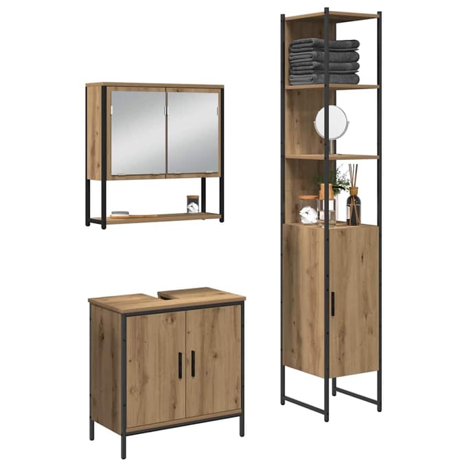 vidaXL - Badkamermeubel - Set - 3 - st - Bruin - Bewerkt - hout