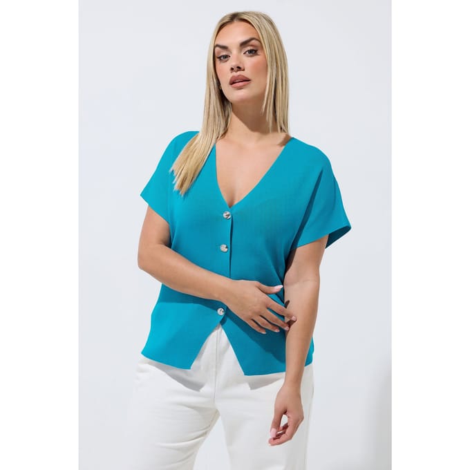 Limited Collection Donkerblauwe Compacte Gebreide Top Met Korte Mouwen Size 44