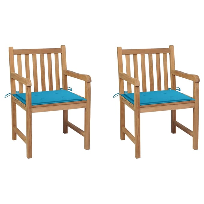 vidaXL - Tuinstoelen - 2 - st - met - blauwe - kussens - massief - teakhout