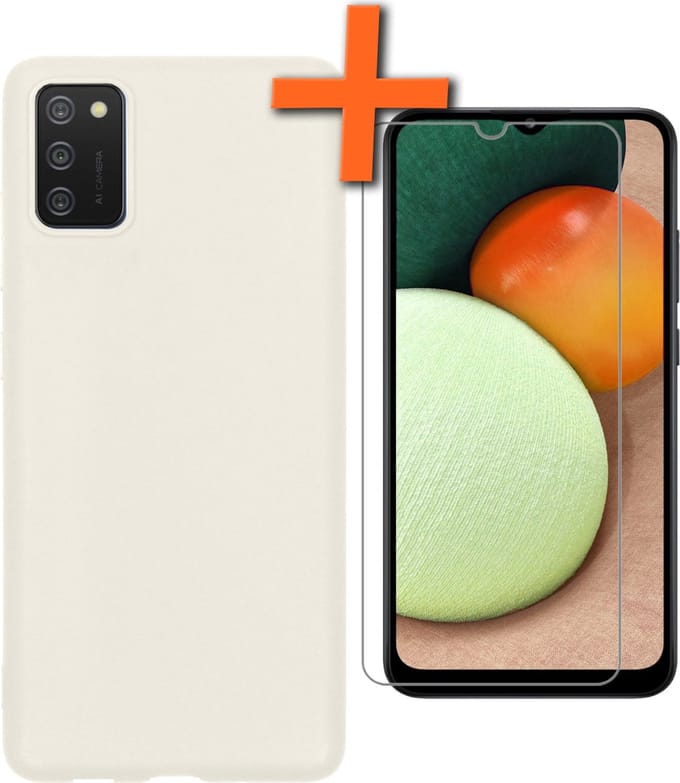 Hoes - Met Screenprotector - Geschikt voor Samsung Galaxy A02s - Sterk & Shockproof - Back Cover - Siliconen Case - Telefoon Hoes - Wit