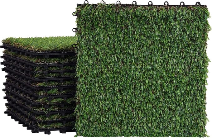 Kunstgras Tegels - Balkon Gazon - Terras Aankleden - Weerbestendig UV-bestendig - 1 m² - Groen