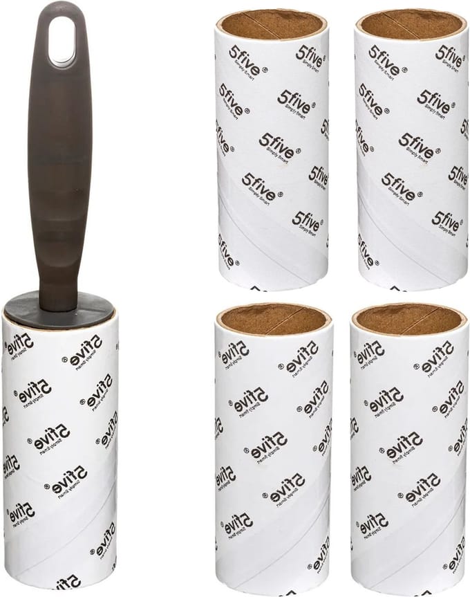 Kledingroller/kleefroller - grijs - 21 cm - 5 rollen - pluizenverwijderaar - voor kleding of meubel