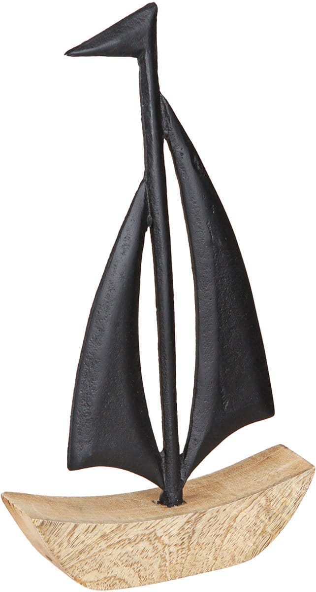 Decoratief zeilboot hout metaal in natuurlijk zwart H30,5cm