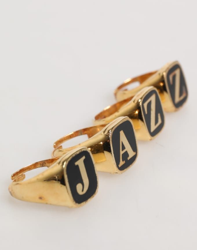 Gouden Tonen Messing JAZZ Letterset 4 Stuks Verstelbare Ring