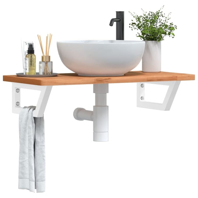 vidaXL - Badkamer - wandschap - staal - en - massief - beukenhout