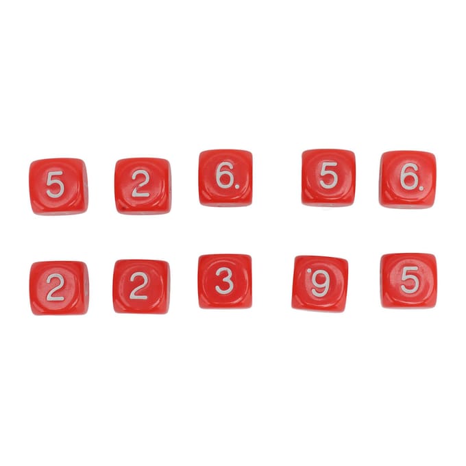 20 STUKS 6-zijdige getallen dobbelstenen plastic 16mm afgeronde hoek veelzijdige dobbelstenenset voor cijferonderwijsbord red