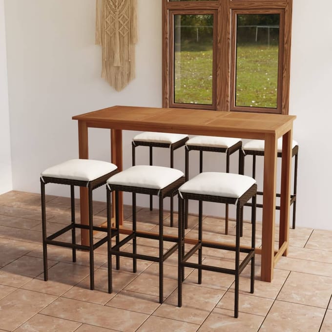 vidaXL - 7-delige - Tuinbarset - met - kussens - bruin