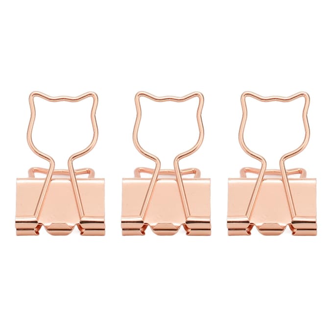 100 stuks Binderclips Katvorm Metaal IJzer Hol Compact Draagbaar Leuke Binderclips voor Documenten rosé gouden kleur