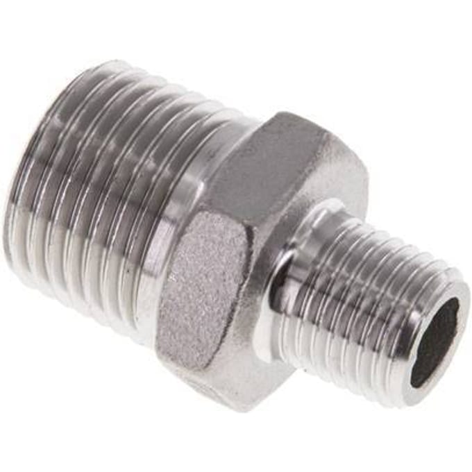 1/4'' NPT x 1/2'' NPT RVS Borstnippel 16 Bar