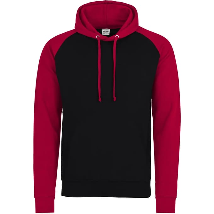 Just Hoods Baseball Hoodie JH009 - JET BLACK/FIRE RED - M