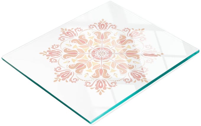 Multifunctioneel decoratief glazen keukenbord/ornament 60x52 cm