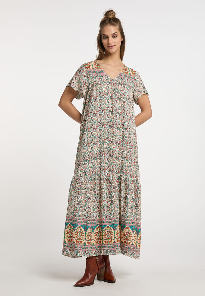 usha Zomerjurkje met bloemenprint Dames Wol Wit Veelkleurig