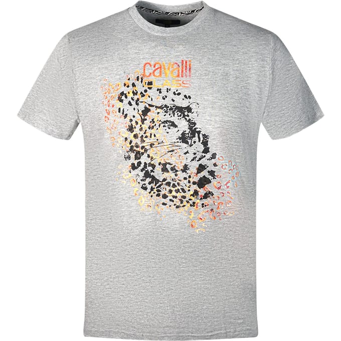 Cavalli Class Luipaardprint Silhouet Grijze T-Shirt