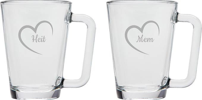 Gegraveerde theeglas 26cl Mem mei hert & Heit mei hert