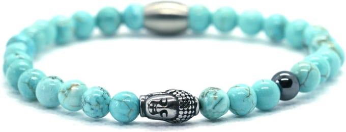 Ibizamen - Heren - armband - turkoois - turquoise - 6mm - buddha - RVS - 21cm