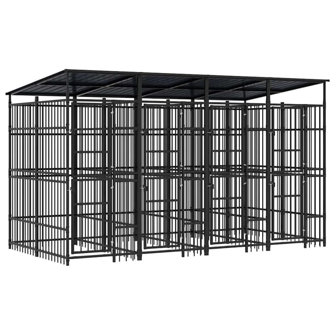 vidaXL - Hondenkennel - met - dak - 7,37 - m² - staal
