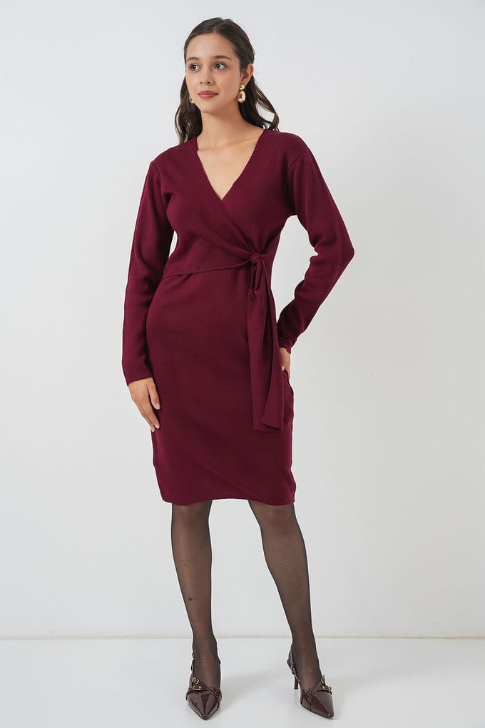 Bodycon Midi-jurk met V-hals en striksluiting