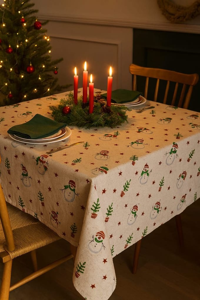tafelkleed kerst sneeuwpop 250 x 150 cm kerstdiner sfeer