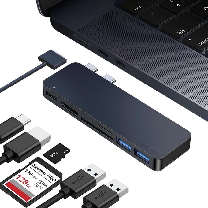 iMounts MacBook Air usb-c hub - HDMI - USB3.0 - SD reader - docking station - M2/M3/M4/M5 - Midnight Blue / Middernacht