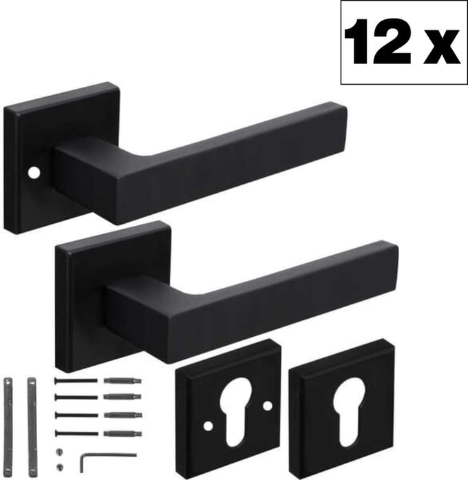 Ruhhy Zwarte Matte Deurklink voor Binnendeuren - Stijlvol en Functioneel - 12 sets