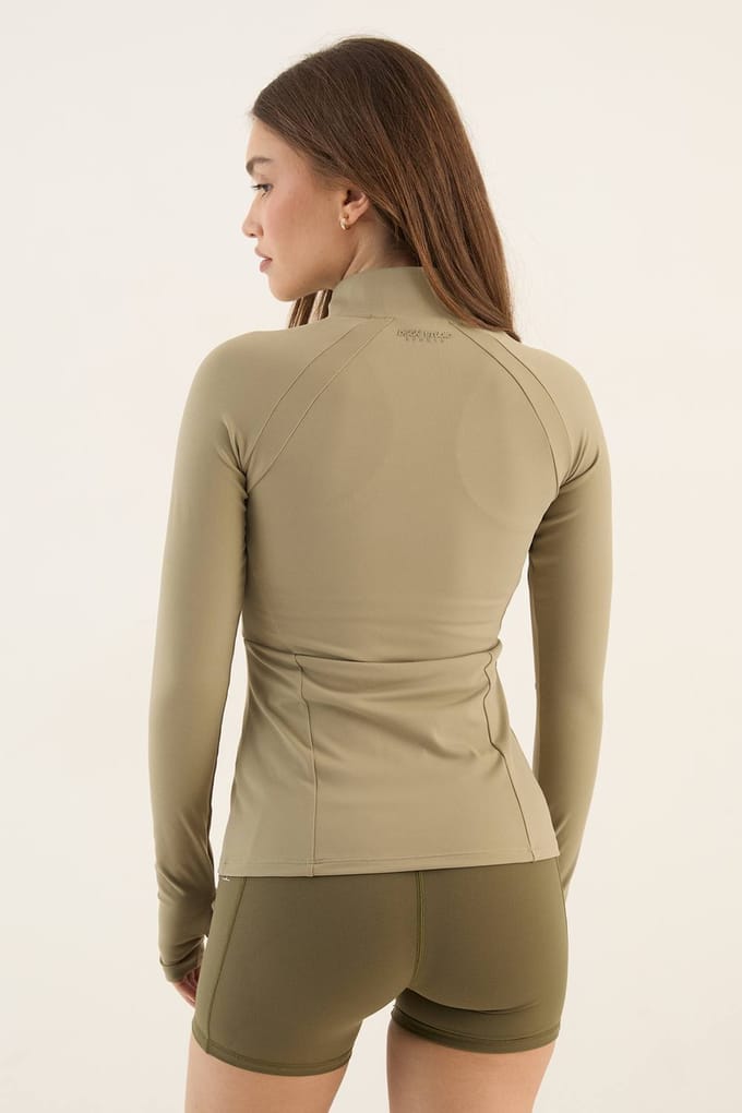 Dames DSGN Studio Ultra Sculpt Doorlopende Rits Jacket | Kaki | Maat: Medium