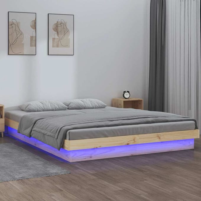 vidaXL - Bedframe - LED - massief - hout - 150x200 - cm - King - Size