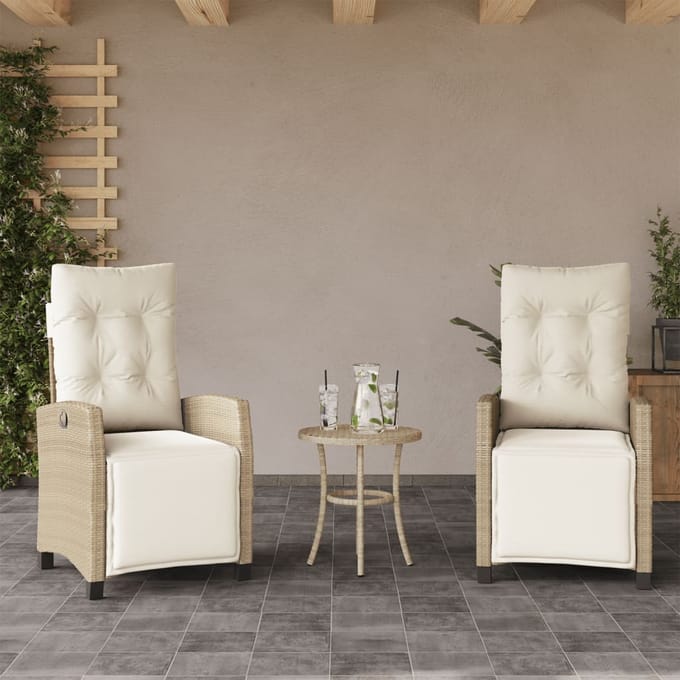 vidaXL - 3-delige - Bistroset - met - kussens - poly - rattan - beige