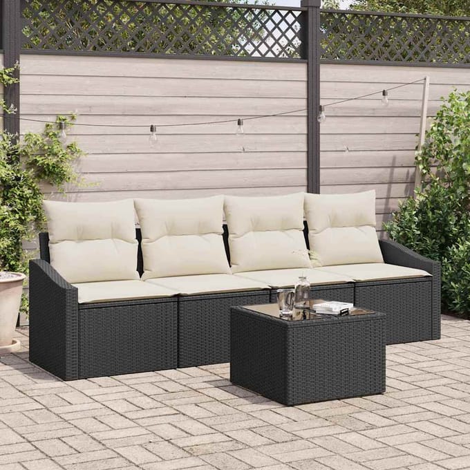 vidaXL Bankstel 5 st Zwart en Crème poly rattan
